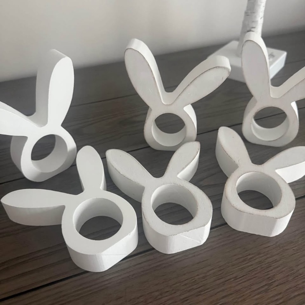 White Bunny Napkin Rings. Napkin for show only
